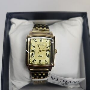 Invicta Gold Rectangular Womens Watch with Roman Numerals
